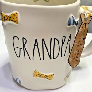 Rae Dunn GRANDPA Mug Cup Farmhouse Bowties  16 Oz Gift Appreciation Thank You